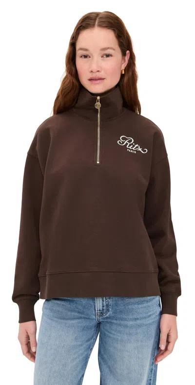 Frame X Ritz Paris Half Zip Pullover Chocolate Brown In Burgundy
