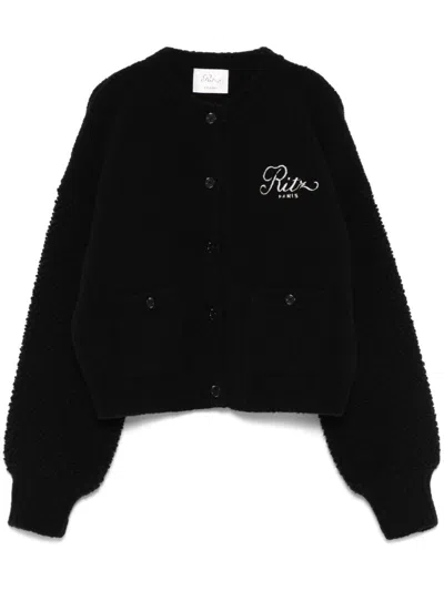 Frame X Ritz Paris Logo-embroidered Cardigan In Black