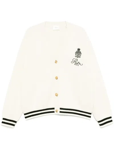 FRAME X RITZ PARIS LOGO-EMBROIDERED CARDIGAN