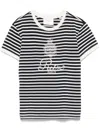 Frame X Ritz Paris Blue Crewneck T-shirt With Logo Print On The Front And All-over Striped Motif In Cotton Woman In Blue