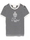 Frame X Ritz Paris Blue Crewneck T-shirt With Logo Print On The Front And All-over Striped Motif In Cotton Woman In Black
