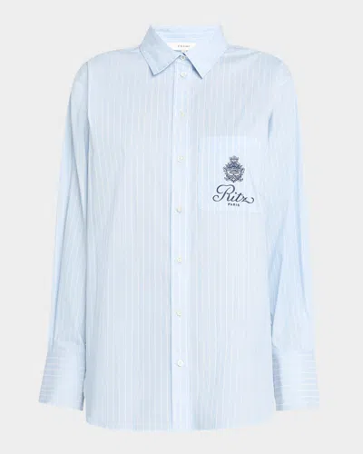 Frame X Ritz Paris Oversized Pocket Shirt In Heritage Blue Multi