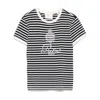 Frame X Ritz Paris Blue Crewneck T-shirt With Logo Print On The Front And All-over Striped Motif In Cotton Woman