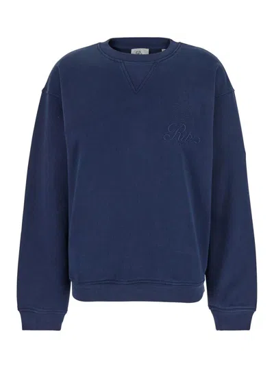 Frame X Ritz Paris 'privacy Please' Blue Crewneck T-shirt With Tonal Logo Embroidery On The Front In Cotton Blend Woman