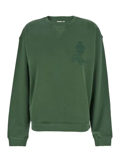 Frame X Ritz Paris 'privacy Please' Green Crewneck T-shirt With Tonal Logo Embroidery On The Front In Cotton Blend Woma