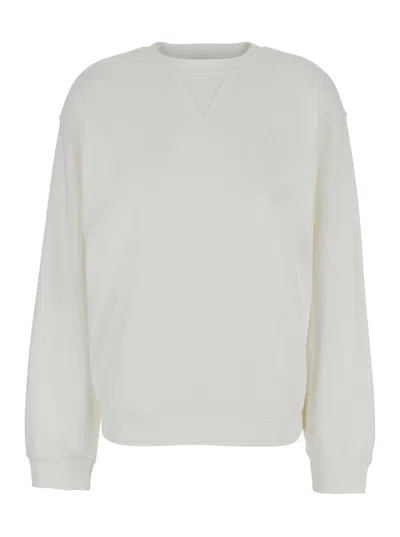 Frame X Ritz Paris 'privacy Please' White Crewneck T-shirt With Tonal Logo Embroidery On The Front In Cotton Blend Woma