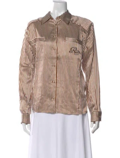 Pre-owned Frame X Ritz Paris Silk Striped Button-up Top In Brown