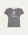 Frame + Ritz Paris Embroidered Striped Cotton-jersey T-shirt In Navy Multi