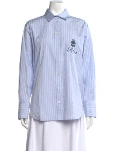 Pre-owned Frame X Ritz Paris Striped Long Sleeve Button-up Top In Blue