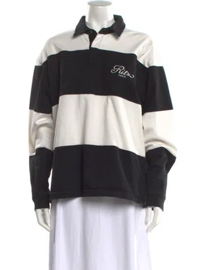 Pre-owned Frame X Ritz Paris Striped Long Sleeve Polo In Black
