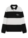 Frame Striped Cotton Polo Shirt With Long Sleeves In Black