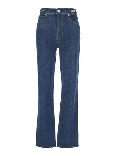 Frame X Ritz Paris 'the Ritz Ruler' Blue Flared Jeans With Logo Plaque On The Waist And Logo Embroidery On The Rear In 