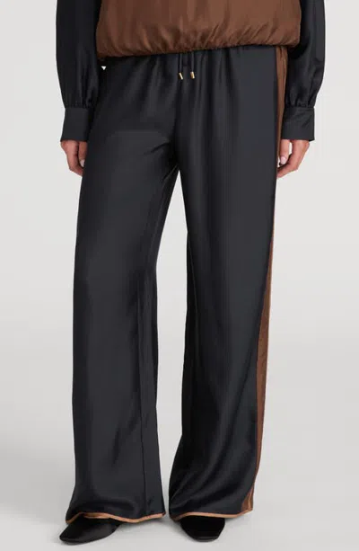 Frame X The Ritz Paris Silk Wide Leg Varsity Pants In Black