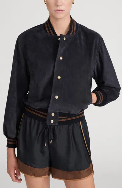 Frame X The Ritz Paris Suede Varsity Jacket In Black