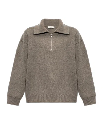 Frame Retro Ribbed-knit Half-zip Sweater In Gray