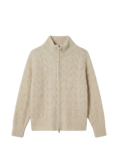 Frame Zip-up Pointelle-knit Cardigan In Neutral