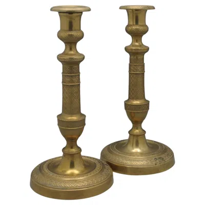 Pre-owned France" Charles X Period Antique Ormolu French Candlesticks In Brown