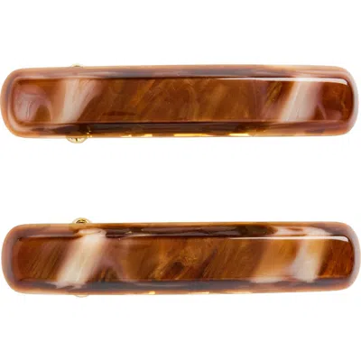France Luxe Set Of 2 Mini Barrettes In Brown