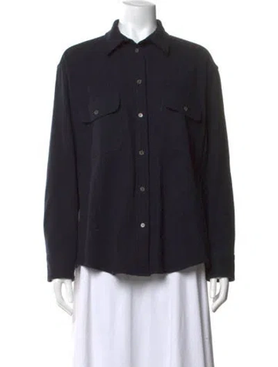 Pre-owned Frances De Lourdes Cashmere Long Sleeve Button-up Top In Black