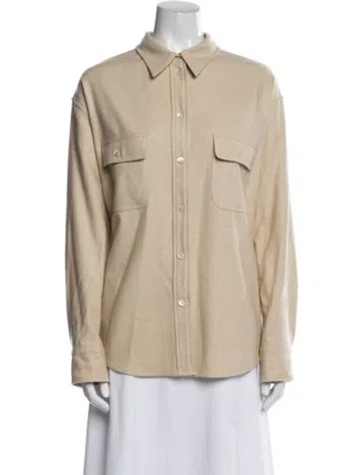 Pre-owned Frances De Lourdes Cashmere Long Sleeve Button-up Top In Neutral