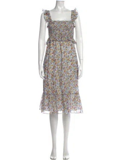 Pre-owned Frances Hart Floral Print Midi Length Dress In Blue