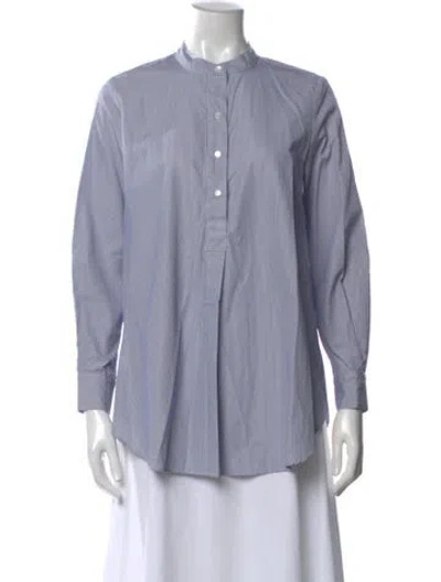 Pre-owned Frances Hart Striped Long Sleeve Button-up Top In Blue