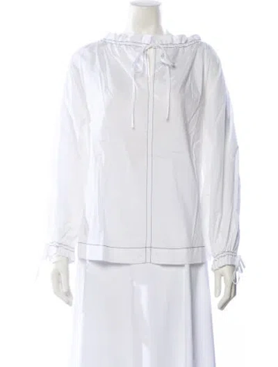 Pre-owned Frances Hart Tie Neck Long Sleeve Blouse In White
