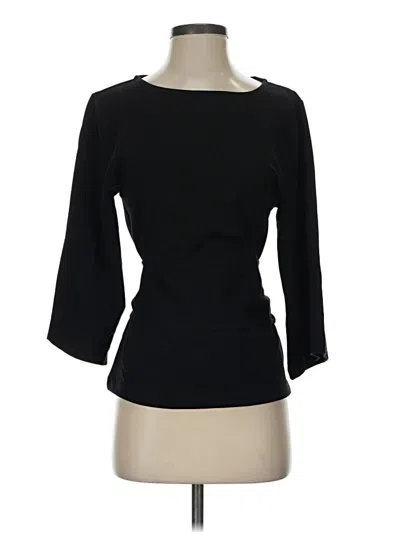 Pre-owned Frances Valentine 3/4 Sleeve Top Black Solid Pattern Boatneck Tops