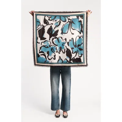 Frances Valentine Abstract Meadow Silk Square Scarf In Blue