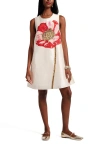 Frances Valentine Alice Shift Dress W/sequin Flower In Gold