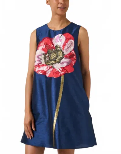 Frances Valentine Alice Shift Poppy Dress In Navy In Blue