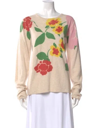 Pre-owned Frances Valentine Angora Floral Print Sweater In Neutral