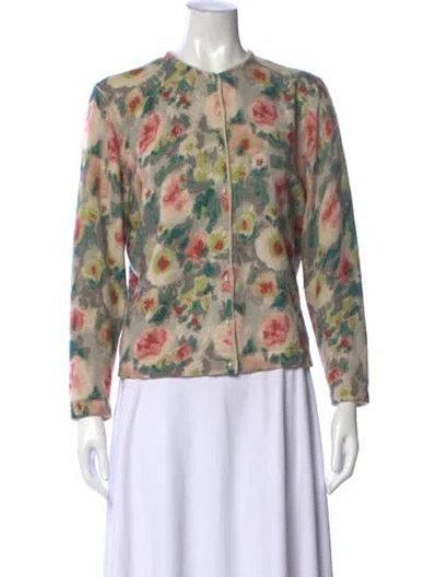Pre-owned Frances Valentine Angora Floral Print Sweater In Neutral