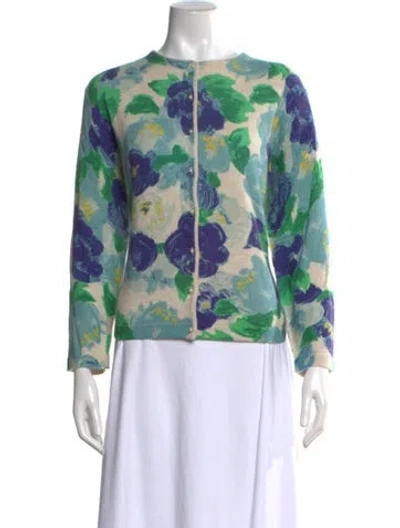Pre-owned Frances Valentine Angora Floral Print Sweater W/ Tags In Green