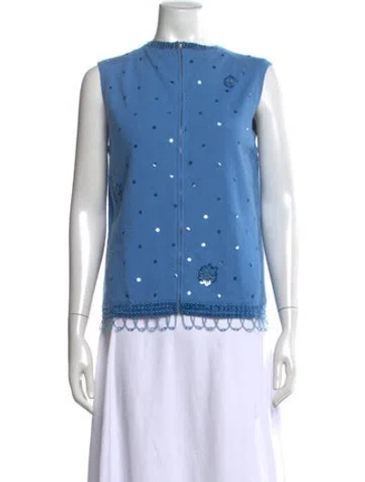 Pre-owned Frances Valentine Angora Printed Sweater W/ Tags In Blue