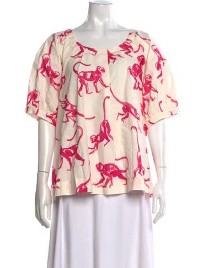Pre-owned Frances Valentine Animal Print Scoop Neck Top In Multicolor