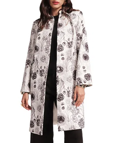 Frances Valentine Balmacaan Scribble Jacket In White/black
