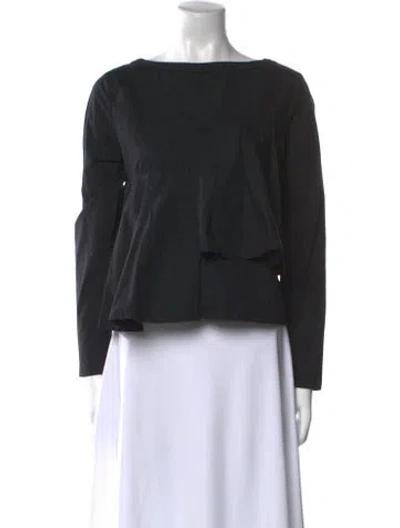 Pre-owned Frances Valentine Bateau Neckline Long Sleeve Top In Black