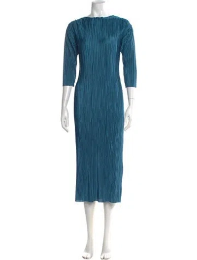 Pre-owned Frances Valentine Bateau Neckline Midi Length Dress In Blue