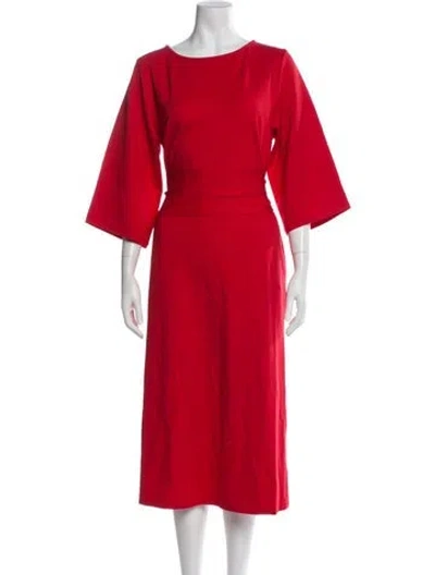 Pre-owned Frances Valentine Bateau Neckline Midi Length Dress In Red