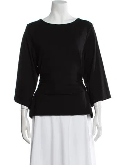 Pre-owned Frances Valentine Bateau Neckline Three-quarter Sleeve Top In Black
