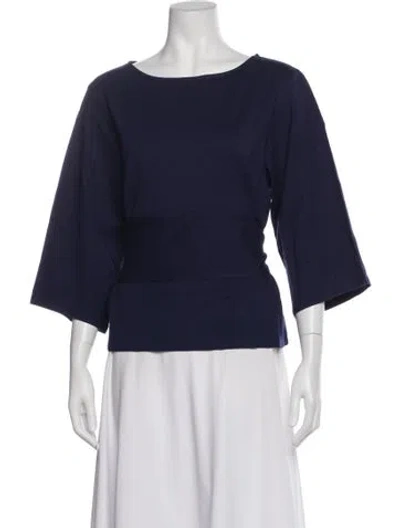 Pre-owned Frances Valentine Bateau Neckline Three-quarter Sleeve Top W/ Tags In Blue