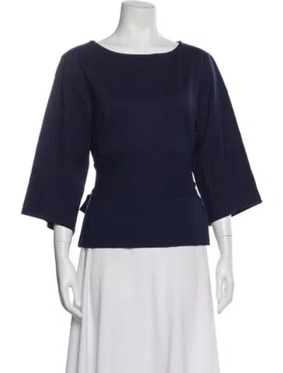 Pre-owned Frances Valentine Bateau Neckline Three-quarter Sleeve Top W/ Tags In Blue