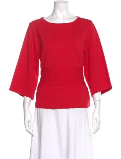 Pre-owned Frances Valentine Bateau Neckline Three-quarter Sleeve Top W/ Tags In Red