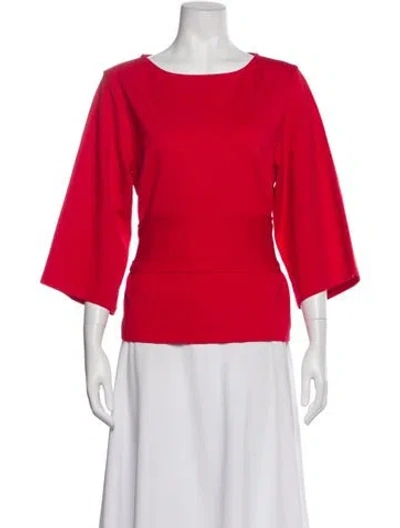 Pre-owned Frances Valentine Bateau Neckline Three-quarter Sleeve Top W/ Tags In Red