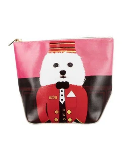 Pre-owned Frances Valentine Beige Multicolored  Graphic Cosmetic Bag In Red