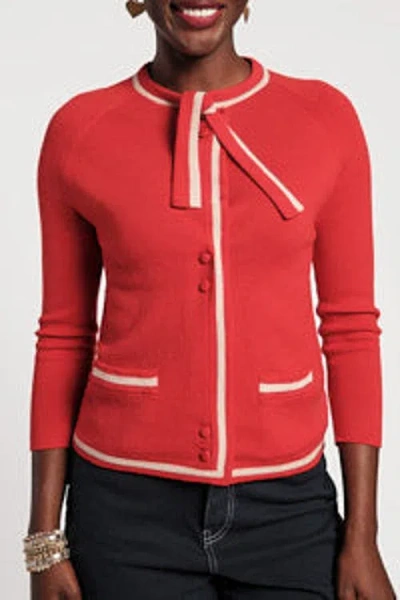 Frances Valentine Border Tie Neck Cardigan In Red