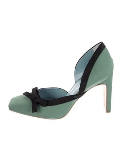 Pre-owned Frances Valentine Bow Accents D'orsay Pumps In Green