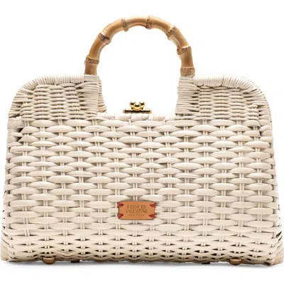 Frances Valentine Buzzy Woven Wicker Top Handle Bag In White