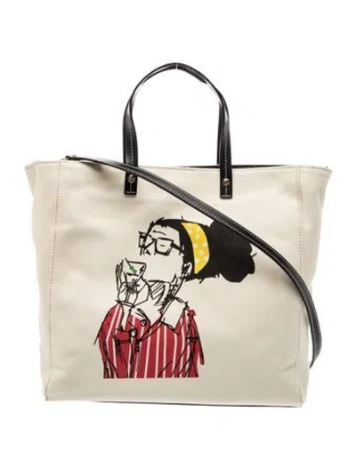 Pre-owned Frances Valentine Canvas Shoulder Bag In White
